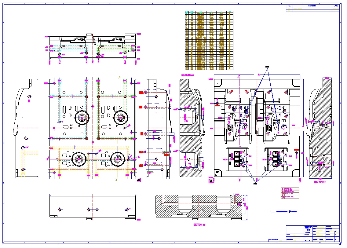 【专业案例】注塑模具主模仁2D加工图完整标注展示