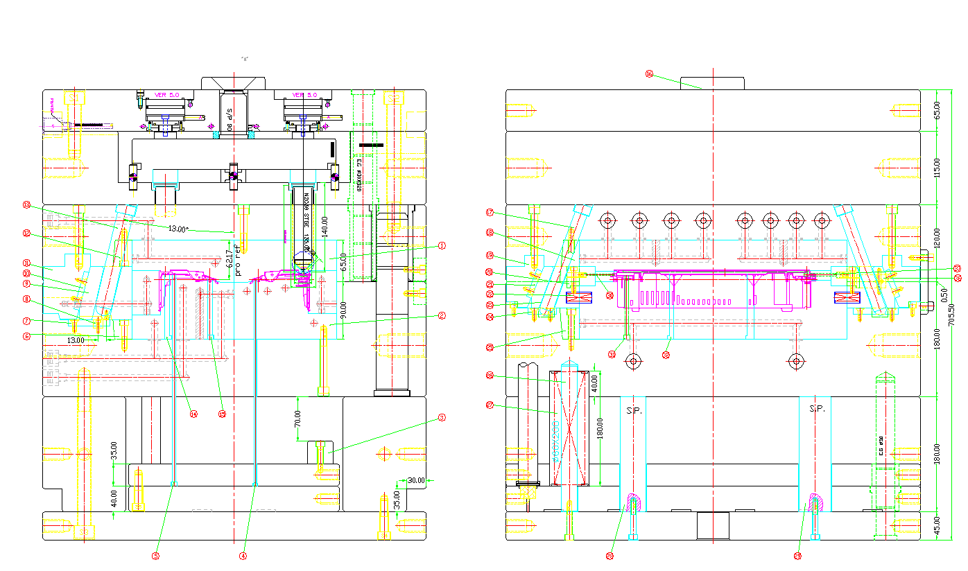 模具2D组立图侧视图